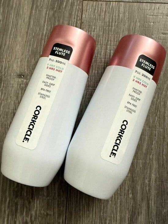 Corkcicle Other - 2 NWT Corkcicle Metallic and White Stemless 7oz Flute Set Insulated